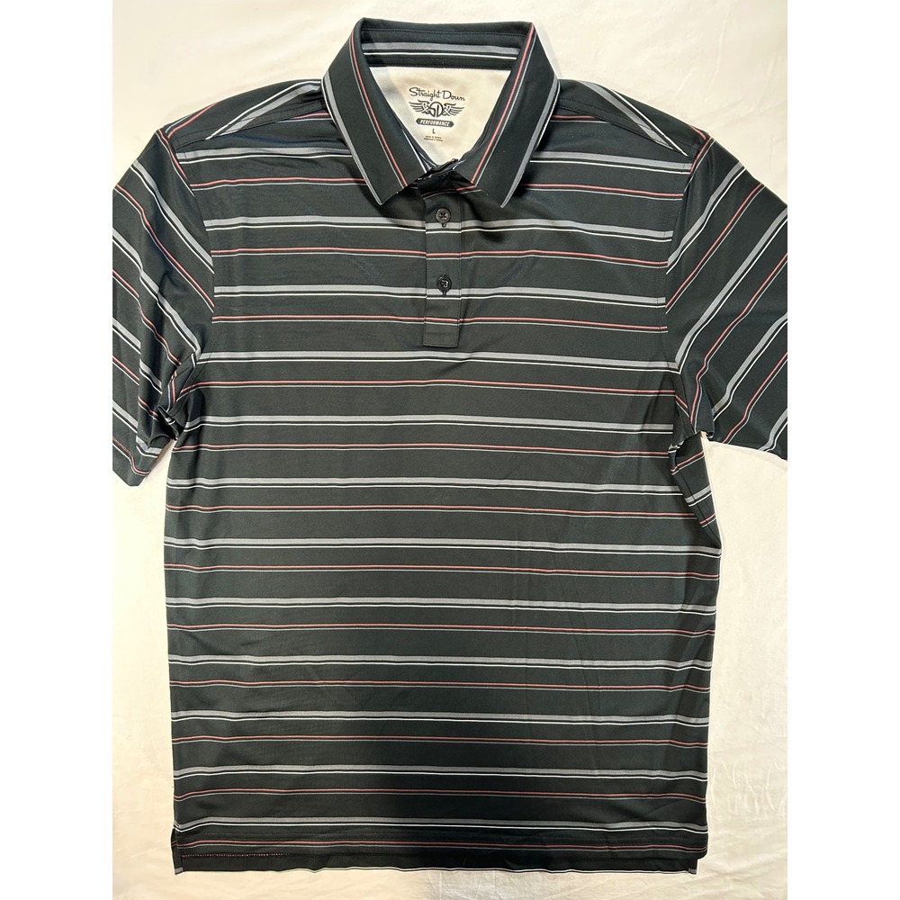 Straight Down Tacoma Country Golf Club Polo Shirt Lrg Black Striped